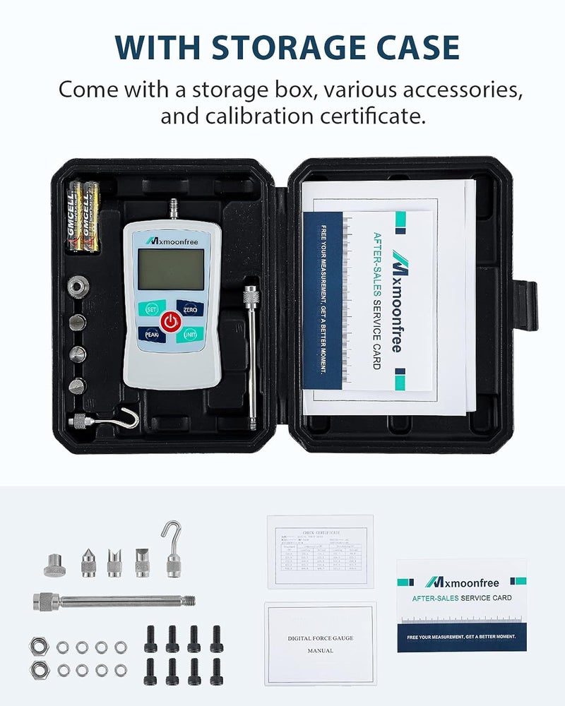 Mxmoonfree مقياس القوة الرقمي 300N مقياس الدفع والسحب مقياس القوة المحمول مع وحدات N/LB/Kg/Oz، حقيبة تخزين، شاشة LCD مضاءة تلقائيًا، إيقاف تشغيل تلقائي للتعليم في مختبر الفيزياء الميكانيكية (ZMF-300N) - Image 4